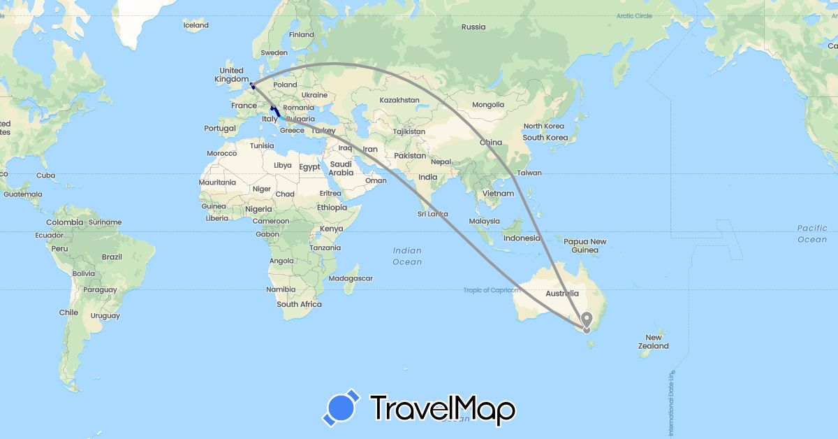 TravelMap itinerary: driving, plane, boat in Australia, China, Croatia, Netherlands, Slovenia (Asia, Europe, Oceania)
